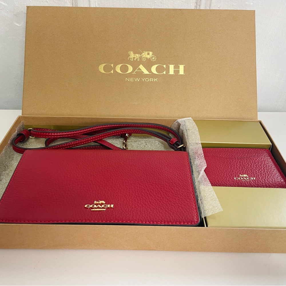 Coach Cherry Red Textured Leather Wallet